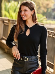 Sosandar Black Twist Detail Notch Neck Jumper - Image 1 of 5
