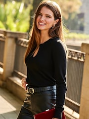 Sosandar Black Twist Detail Notch Neck Jumper - Image 4 of 5