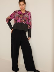 Purple/Black Floral Placement Sheer Placement Print Long Sleeve Shirt - Image 2 of 6
