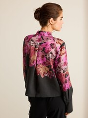 Purple/Black Floral Placement Sheer Placement Print Long Sleeve Shirt - Image 3 of 6