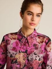 Purple/Black Floral Placement Sheer Placement Print Long Sleeve Shirt - Image 4 of 6