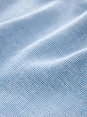 Blue Standard Collar Cotton Linen Blend Short Sleeve Shirt - Image 8 of 8