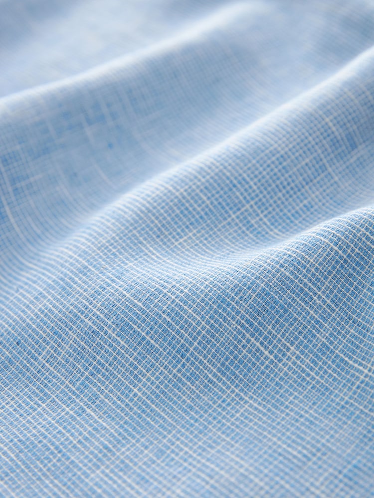 Blue Standard Collar Cotton Linen Blend Short Sleeve Shirt - Image 8 of 8