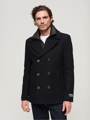 Superdry Blue 2 IN 1 Wool Pea Coat - Image 1 of 7