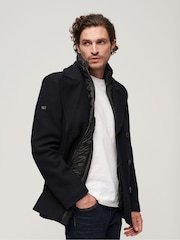 Superdry Blue 2 IN 1 Wool Pea Coat - Image 3 of 7