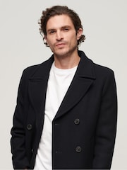 Superdry Blue 2 IN 1 Wool Pea Coat - Image 4 of 7