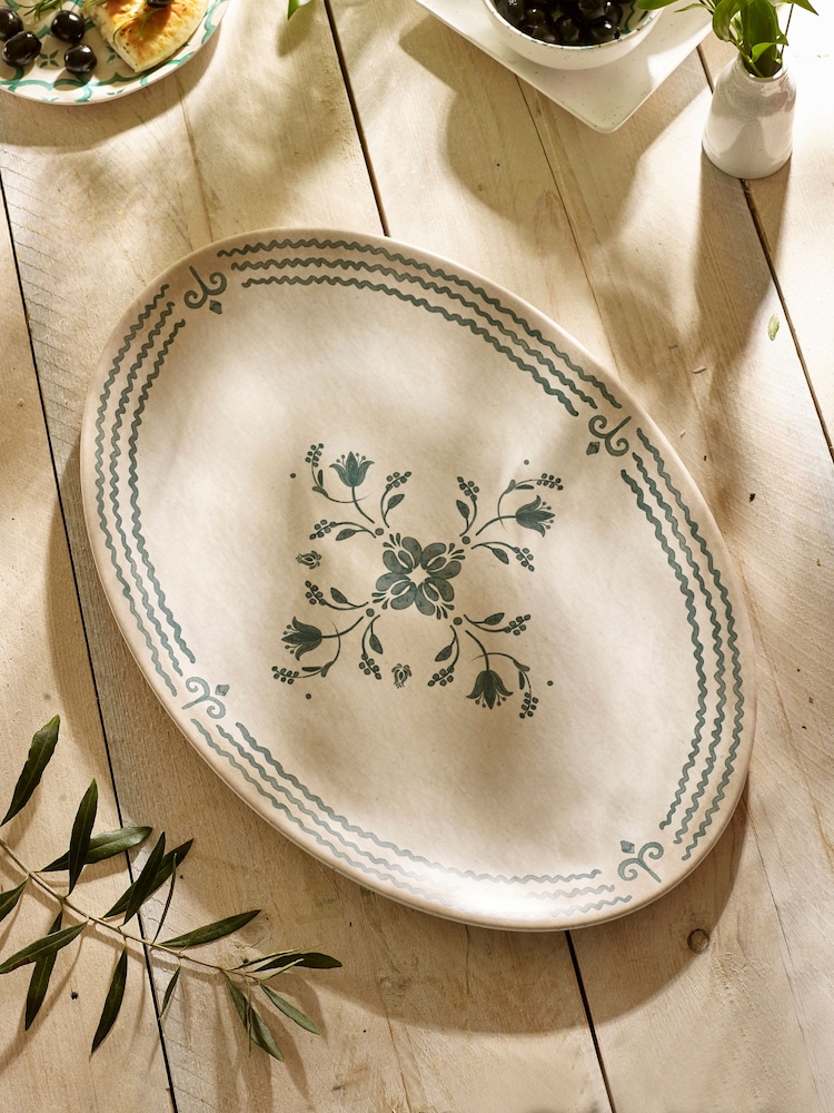 Neutral/Turquoise Mediterranean Picnic Serveware Platter - Image 1 of 4