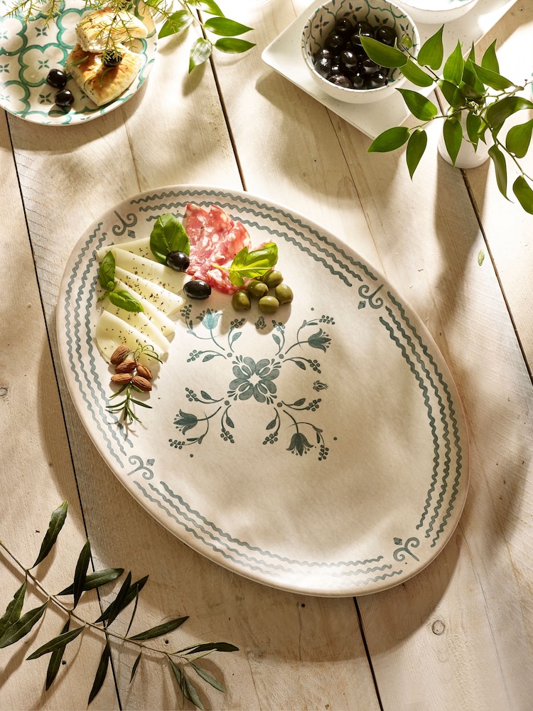 Neutral/Turquoise Mediterranean Picnic Serveware Platter - Image 2 of 4