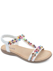 Pavers White Elasticated Beaded Slip On Sandals - Image 2 of 5