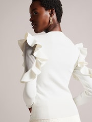 Biały - Ted Baker Floraas Fitted Knit Top With Sheer Shoulders - Image 2 of 6
