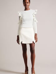 Biały - Ted Baker Floraas Fitted Knit Top With Sheer Shoulders - Image 3 of 6