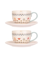 Cath Kidston Set of 2 Cream Teacup & Saucers - Image 2 of 4