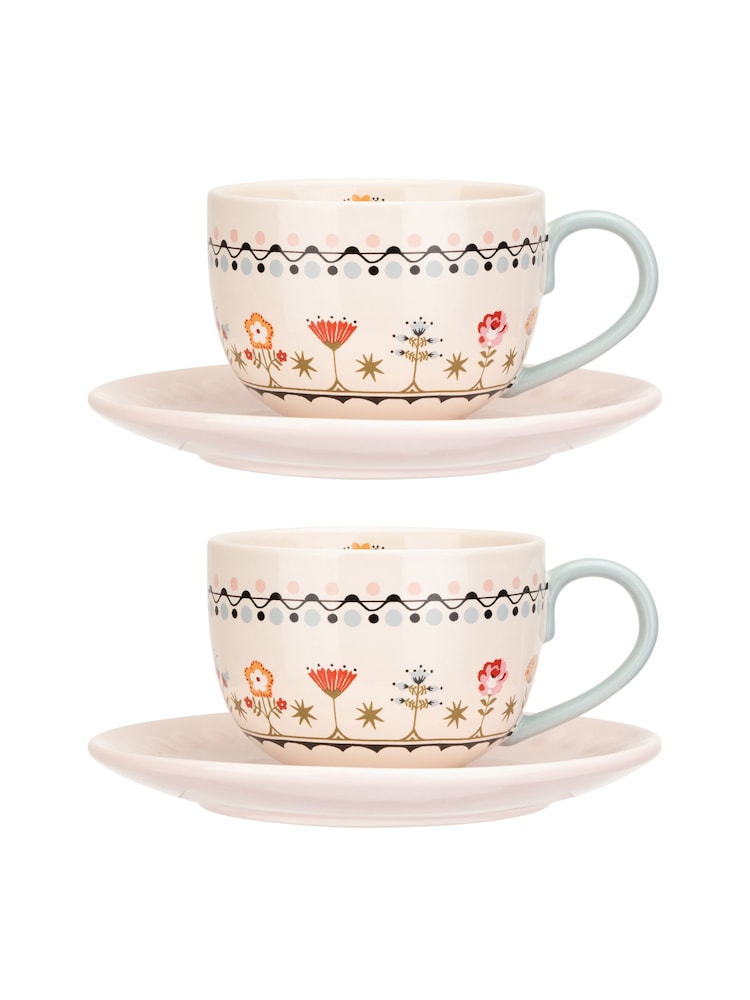 Cath Kidston Set of 2 Cream Teacup & Saucers - Image 2 of 4