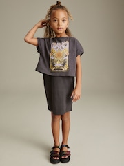 Charcoal Grey Retro Floral Graphic 2-in-1 Rib Dress And T-Shirt (3-16yrs) - Image 2 of 7