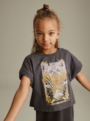 Charcoal Grey Retro Floral Graphic 2-in-1 Rib Dress And T-Shirt (3-16yrs) - Image 4 of 7
