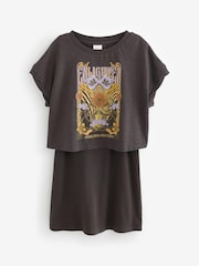 Charcoal Grey Retro Floral Graphic 2-in-1 Rib Dress And T-Shirt (3-16yrs) - Image 5 of 7