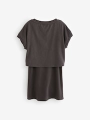 Charcoal Grey Retro Floral Graphic 2-in-1 Rib Dress And T-Shirt (3-16yrs) - Image 6 of 7