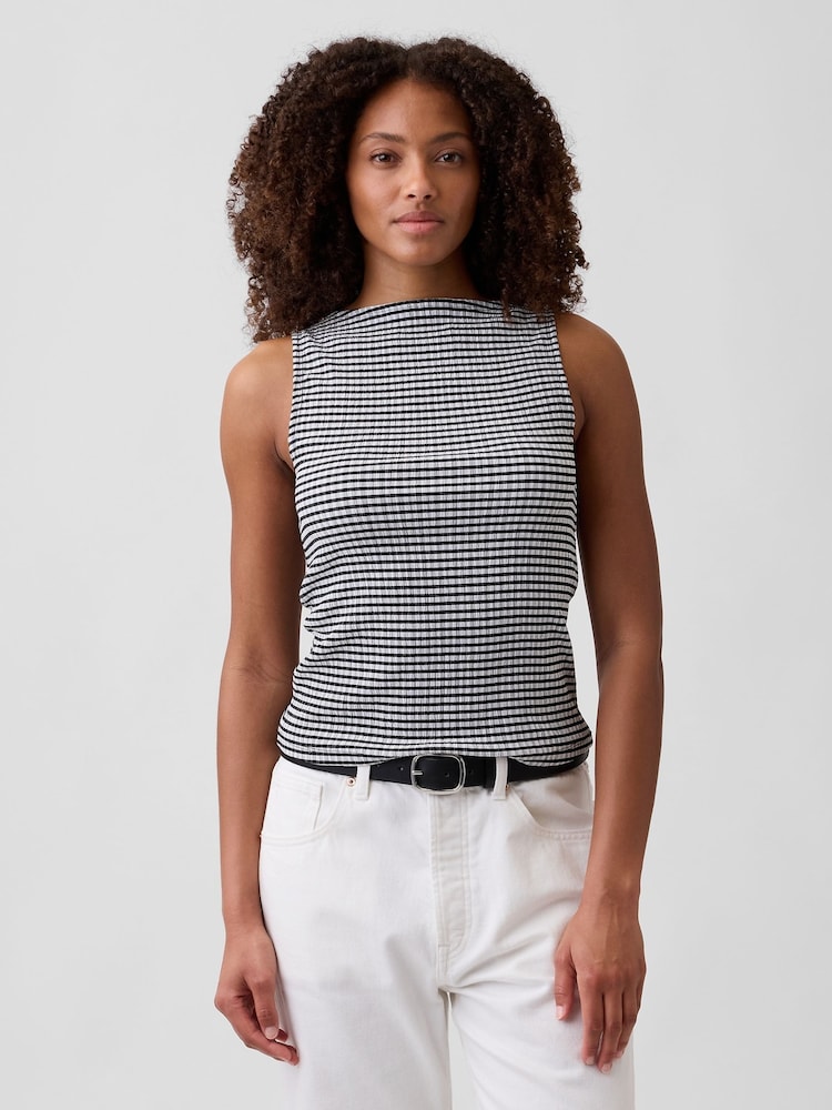 Gap Black Gingham Boatneck Vest Top - Image 1 of 5