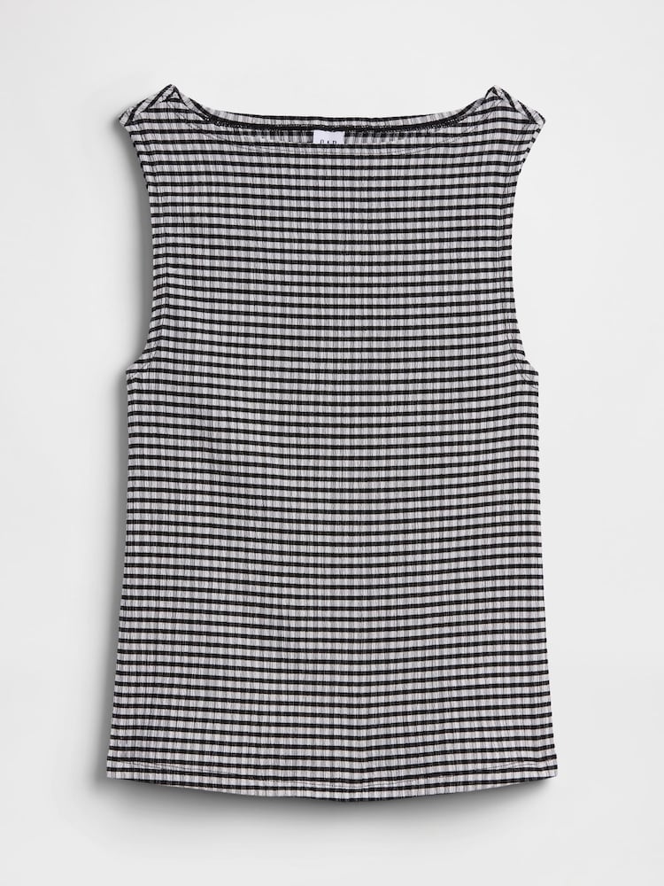 Gap Black Gingham Boatneck Vest Top - Image 5 of 5