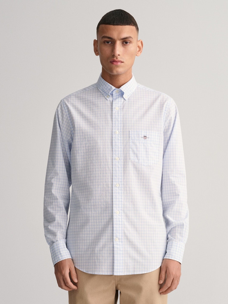 GANT Light Blue Poplin Gingham 100% Cotton Shirt - Image 1 of 5