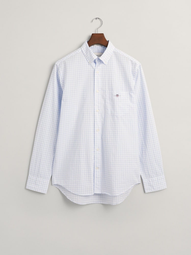 GANT Light Blue Poplin Gingham 100% Cotton Shirt - Image 5 of 5