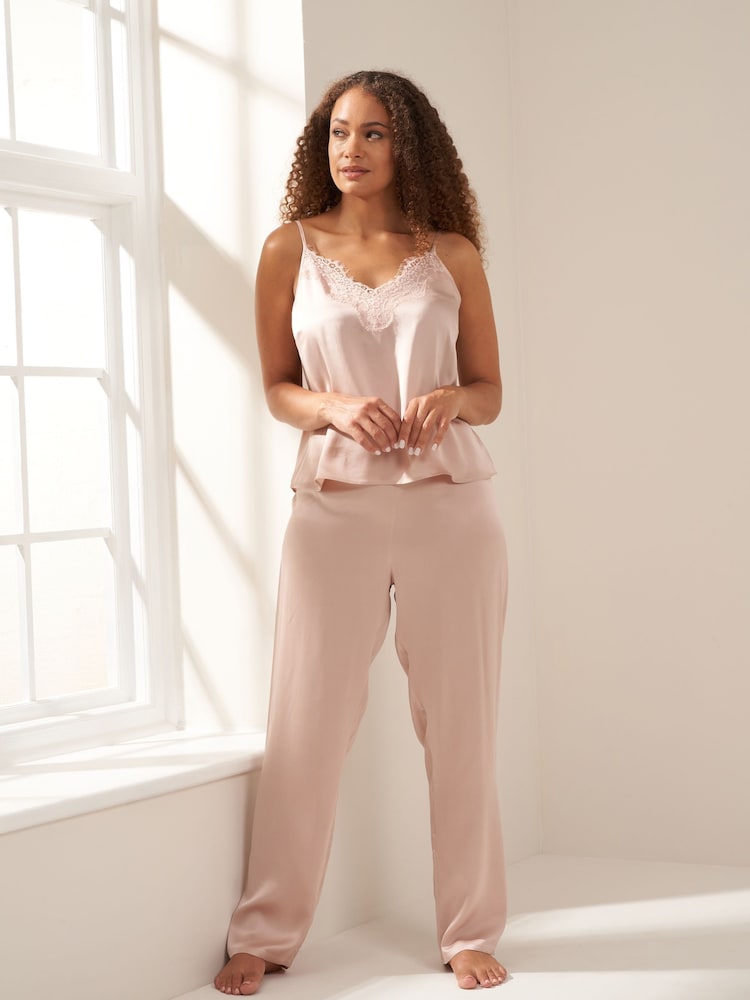 Truly Pink Blush Silk Cami And Trousers Set - Image 1 of 4 Truly Pink Blush Silk Cami And Trousers Set - Image 1 of 4