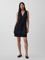 Gap Black Linen-Blend Embroidered Mini Shift Dress - Image 1 of 4