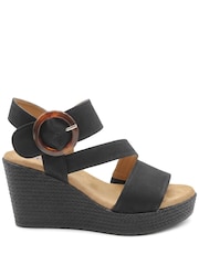 Pavers Black Fashionable Woven Wedge Heel Sandals - Image 1 of 5
