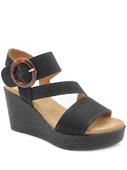 Pavers Black Fashionable Woven Wedge Heel Sandals - Image 2 of 5
