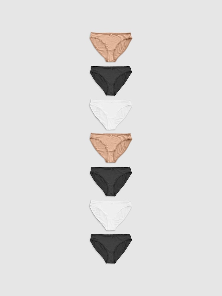 Black/White/Nude High Leg Microfibre Knickers 7 Pack - Image 1 of 9