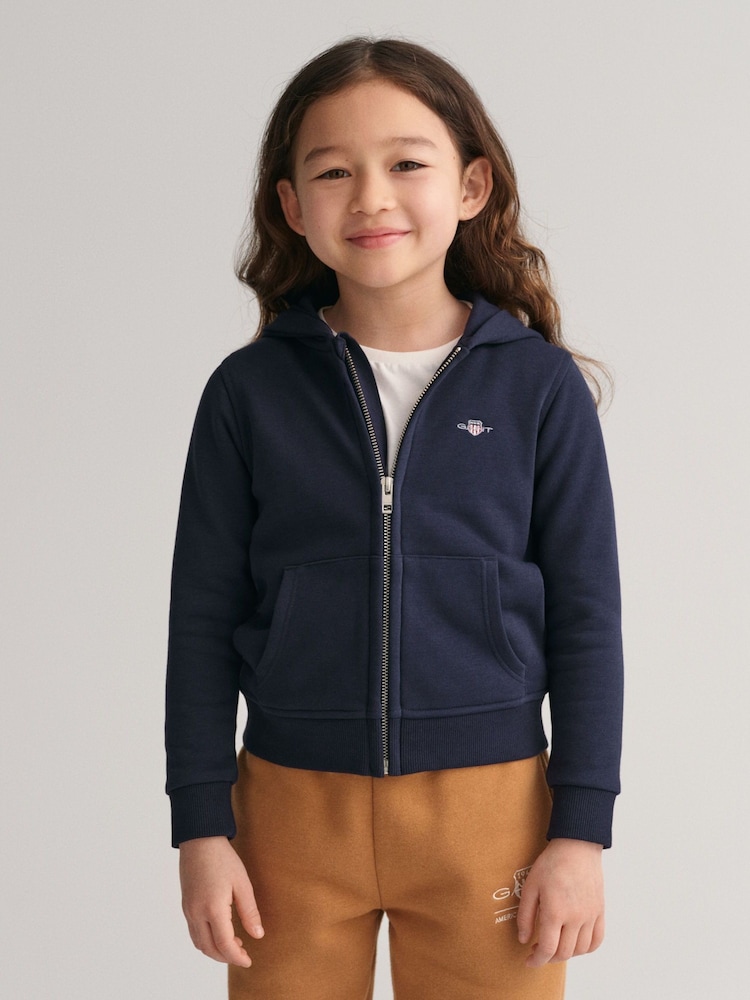 GANT Blue Shield Logo Full Zip 100% Cotton Hoodie - Image 1 of 9