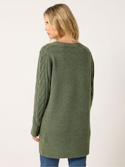 M&Co Green Petite V-Neck Cable Knit Tunic Jumper - Image 3 of 6