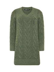 M&Co Green Petite V-Neck Cable Knit Tunic Jumper - Image 5 of 6