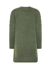M&Co Green Petite V-Neck Cable Knit Tunic Jumper - Image 6 of 6