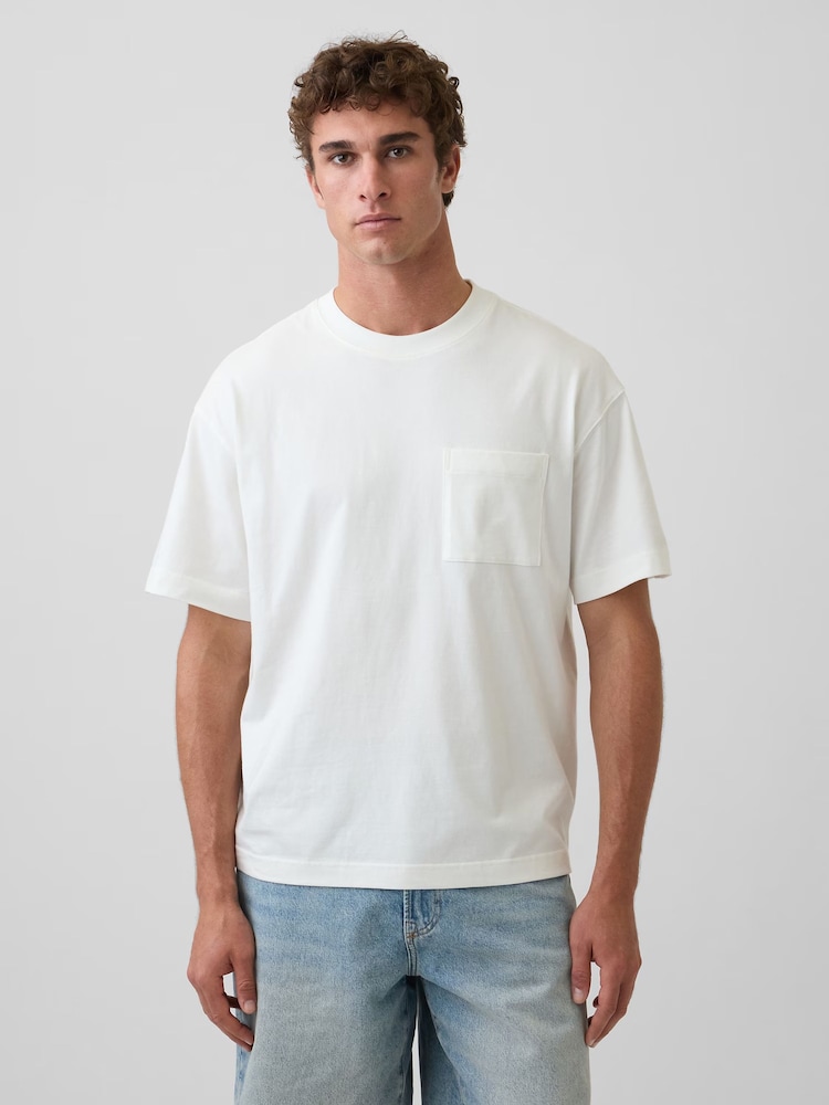 Cream - Tricou cu mânecă scurtă Gap Oversized Boxy Pocket - Imaginea 1 din 4