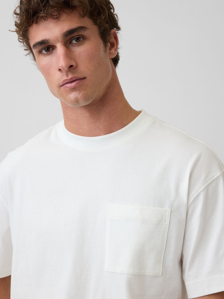 Cream - Tricou cu mânecă scurtă Gap Oversized Boxy Pocket - Imaginea 4 din 4