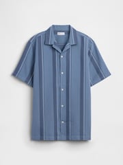 Gap Blue Stripe Textured Holiday Short Sleeve Shirt - Image 4 of 5