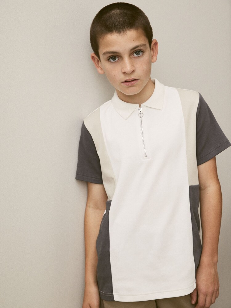 White/Grey Colourblock Short Sleeve 100% Cotton Polo Shirt (3-16yrs) - Image 1 of 4 White/Grey Colourblock Short Sleeve 100% Cotton Polo Shirt (3-16yrs) - Image 1 of 4