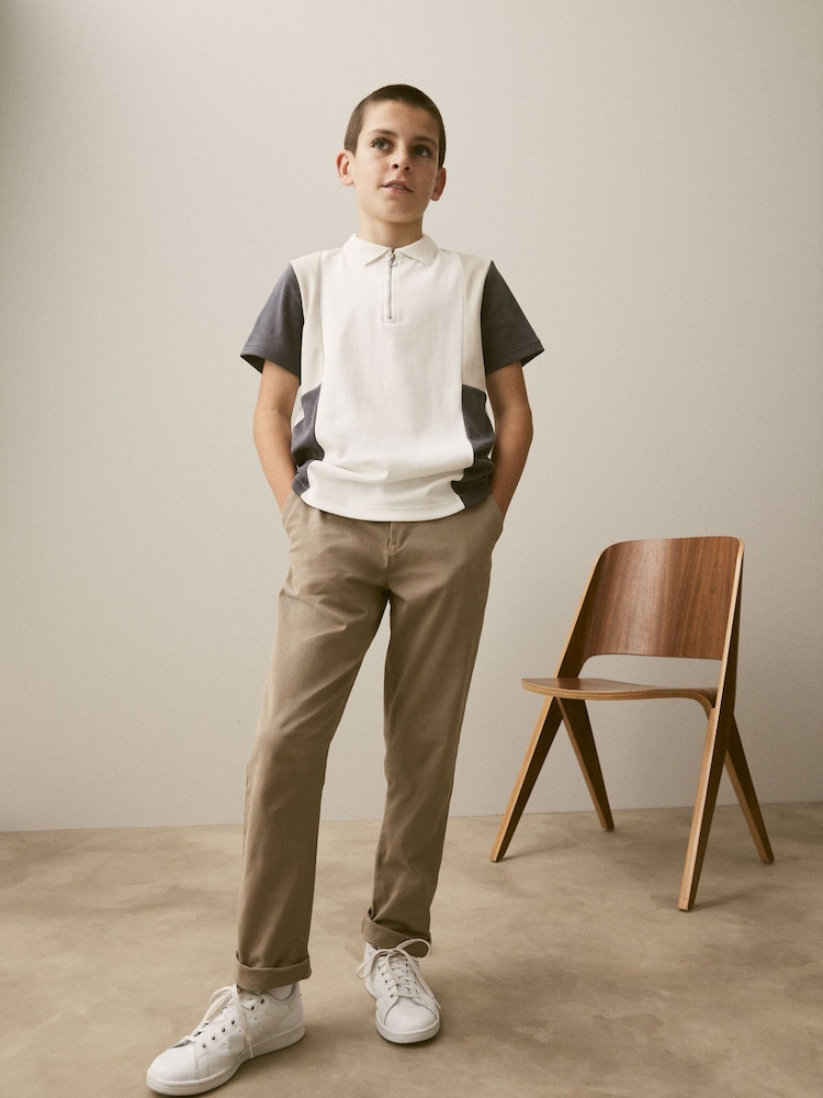 White/Grey Colourblock Short Sleeve 100% Cotton Polo Shirt (3-16yrs) - Image 2 of 4 White/Grey Colourblock Short Sleeve 100% Cotton Polo Shirt (3-16yrs) - Image 2 of 4