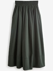 Khaki Green Poplin Midi Shirred Waist Skirt - Image 9 of 11