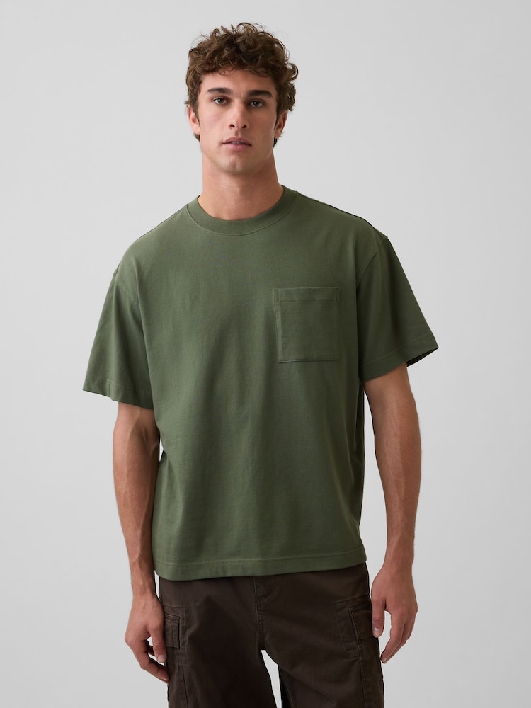 Verde kaki - Tricou cu mânecă scurtă Gap Oversized Boxy Pocket - Imaginea 1 din 4