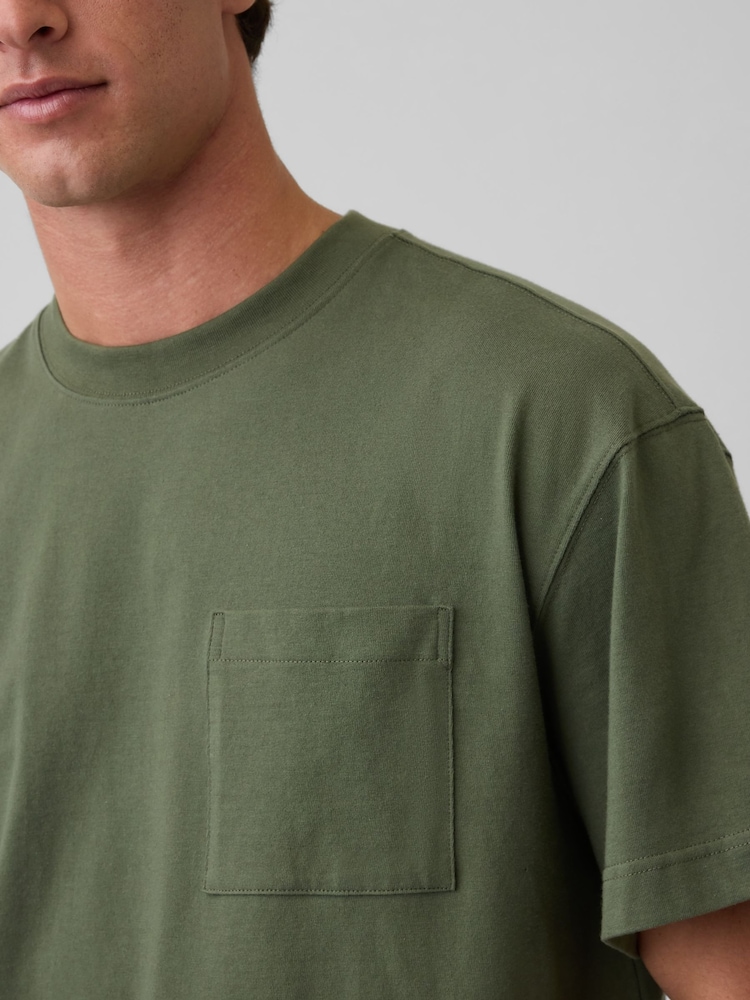 Verde kaki - Tricou cu mânecă scurtă Gap Oversized Boxy Pocket - Imaginea 4 din 4