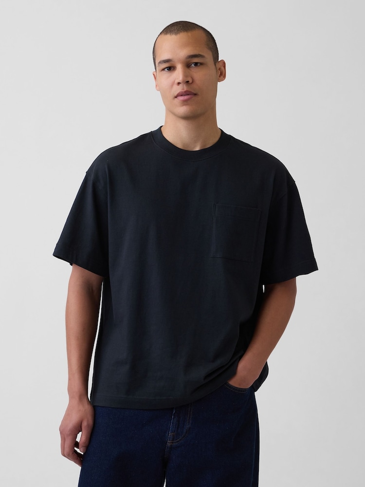 Negru - Tricou cu mânecă scurtă Gap Oversized Boxy Pocket - Imaginea 1 din 4