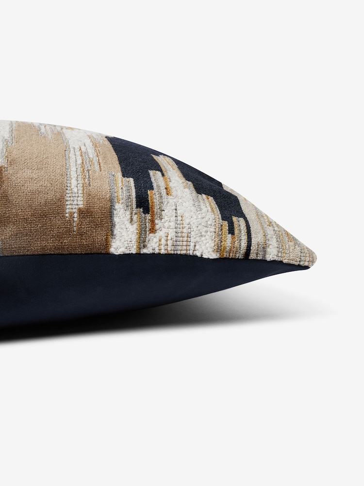 Navy Blue Zig Zag Cut Velvet 40 x 59cm Cushion - Image 2 of 5