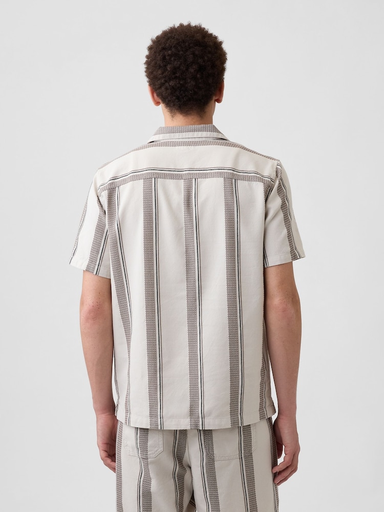 Gap Brown Stripe Textured Holiday Short Sleeve Shirt - Image 2 of 5 Gap Brown Stripe Textured Holiday Short Sleeve Shirt - Image 2 of 5