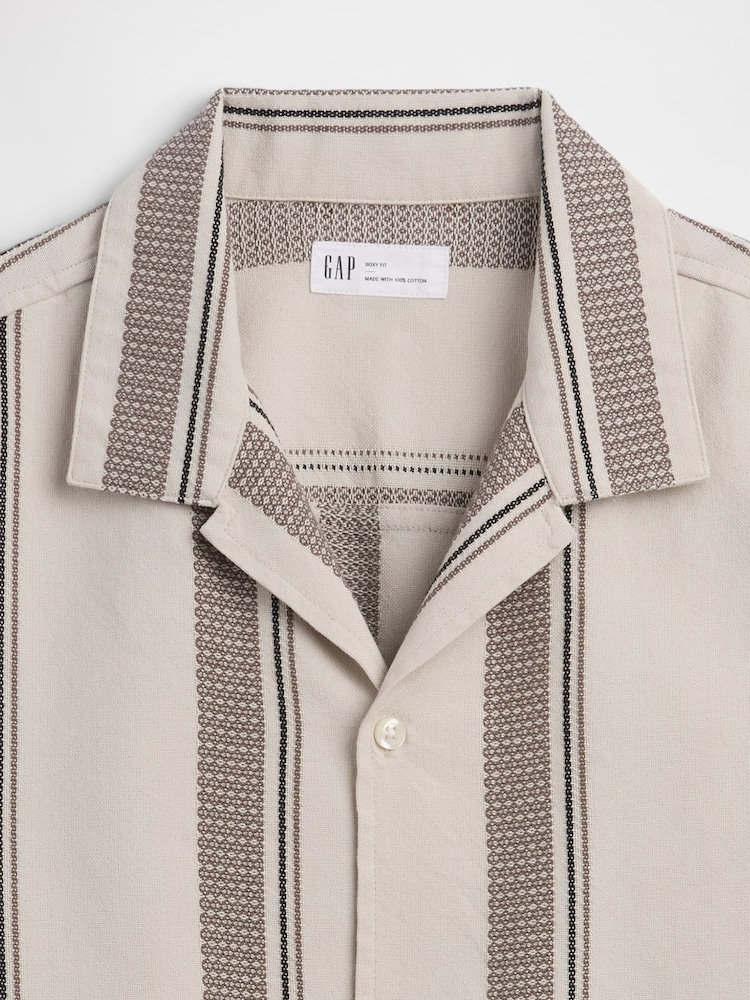 Gap Brown Stripe Textured Holiday Short Sleeve Shirt - Image 5 of 5 Gap Brown Stripe Textured Holiday Short Sleeve Shirt - Image 5 of 5