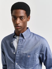 GANT Blue Regular Fit Classic Oxford Logo 100% Cotton Shirt - Image 3 of 4