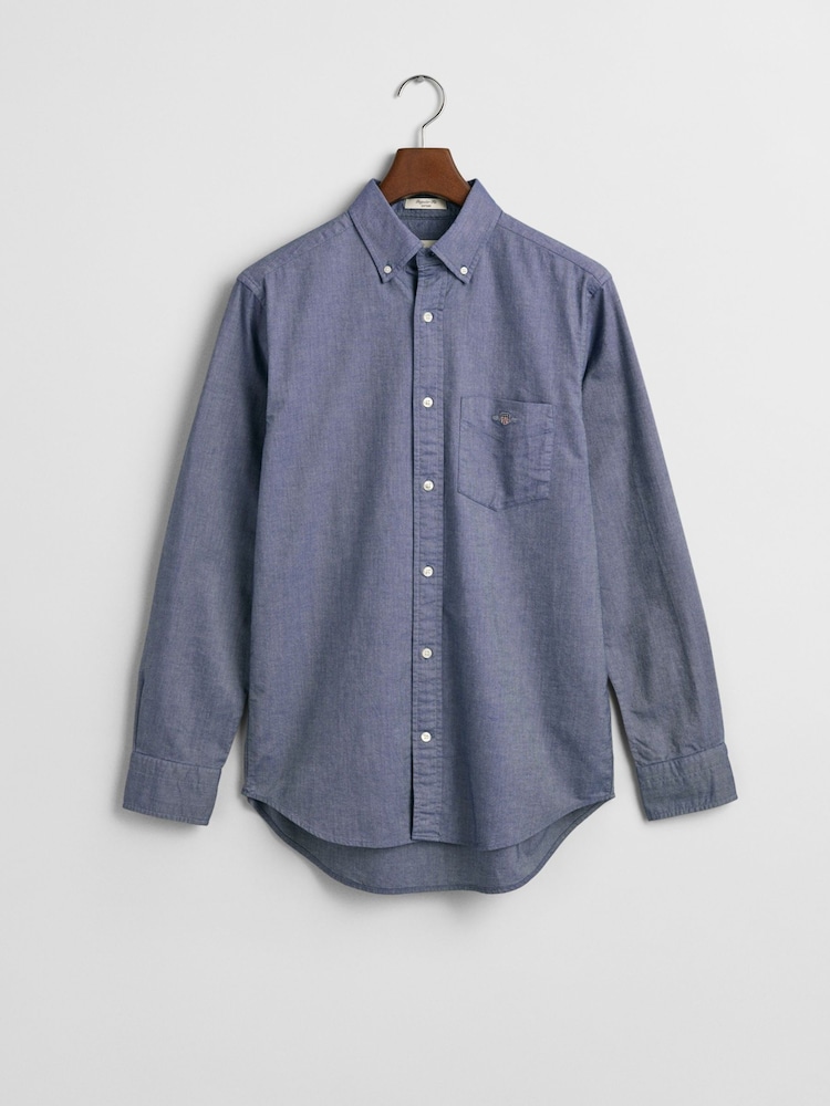 GANT Blue Regular Fit Classic Oxford Logo 100% Cotton Shirt - Image 4 of 4