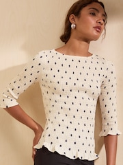 Friends Like These Ivory Printed Crinkle Boat Neck Top - Image 1 of 5