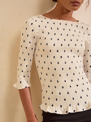 Friends Like These Ivory Printed Crinkle Boat Neck Top - Image 2 of 5